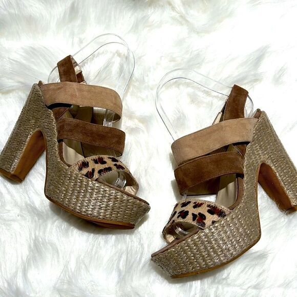 Brunomagli Leopard Calf Fur Platform Heels Size 37/6-6.5US.  B83 - Picture 1 of 13